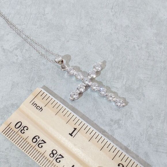Simulated Diamond Cross Necklace CZ - Picture 5 of 7